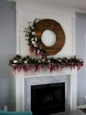 Fall Mantel Decor with Purple Florals