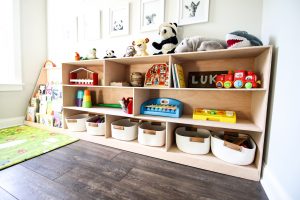 DIY Montessori toy shelf- with PDF plans