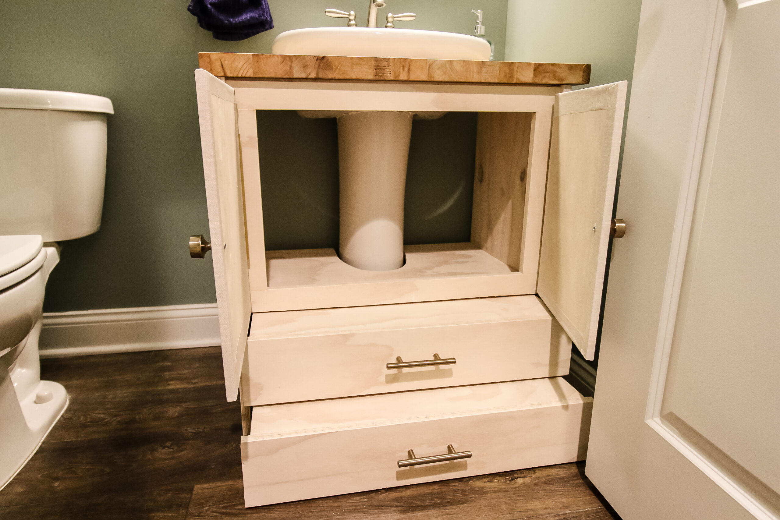 bathroom pedestal sink storage cabinet - white