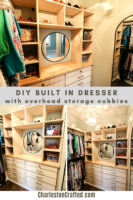 DIY built-in dresser with cubbies for a walk in closet