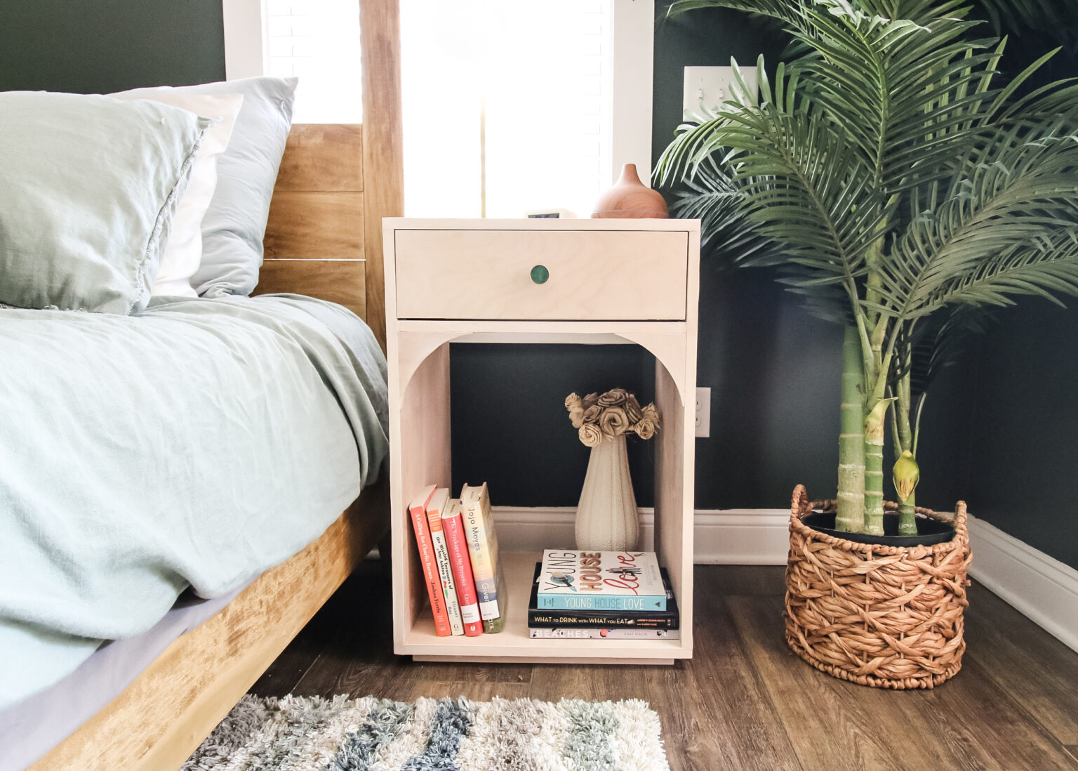 DIY modern bedside table with arches
