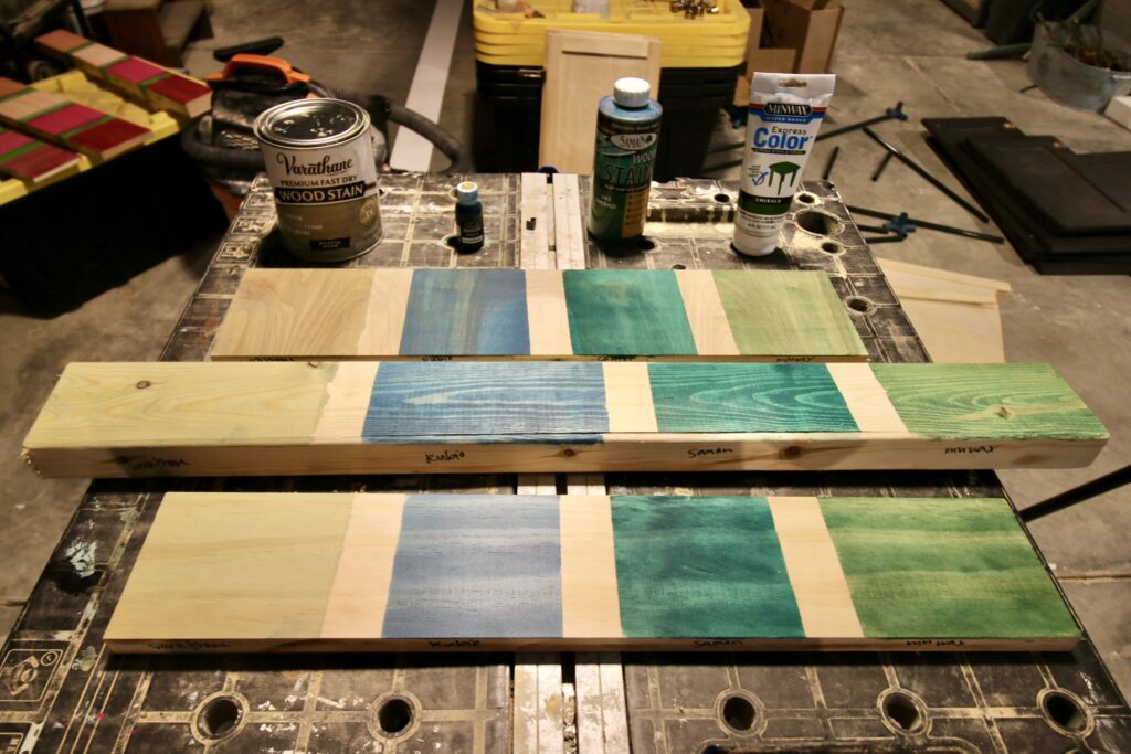 green wood stains on different types of wood