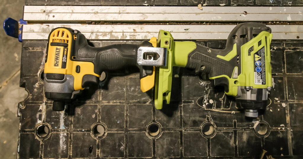 Dewalt and Ryobi drivers side by side