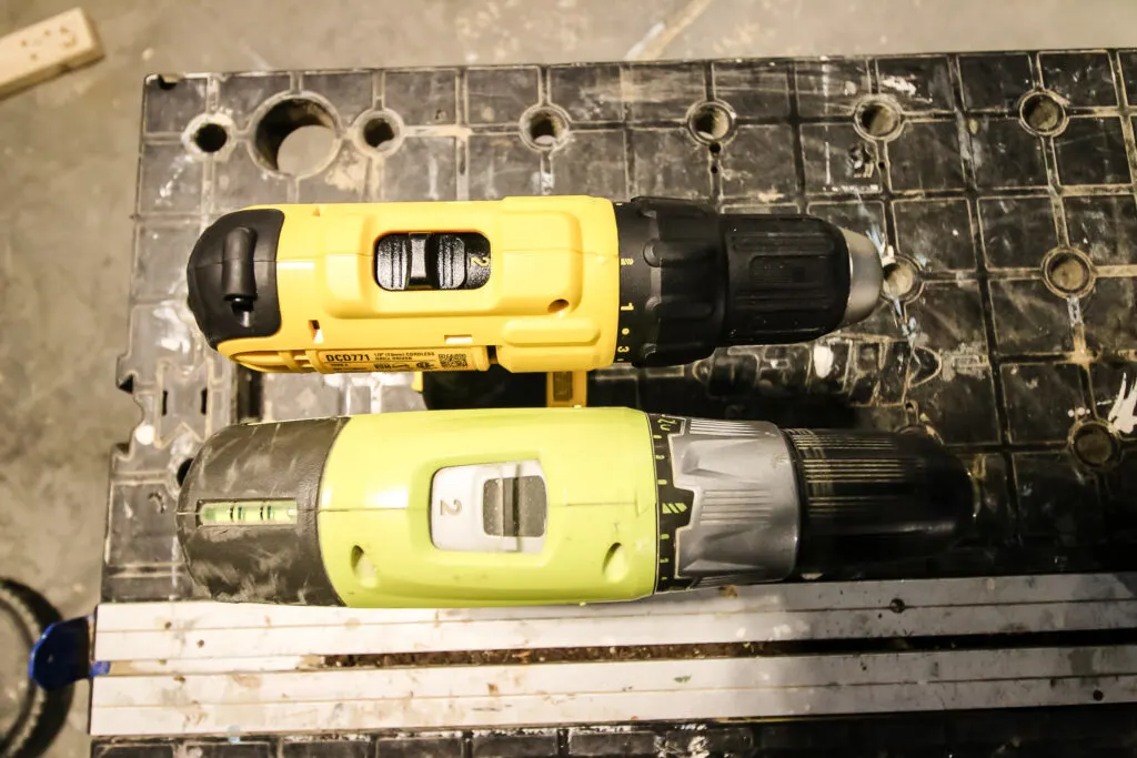 Dewalt and Ryobi Drills side by side