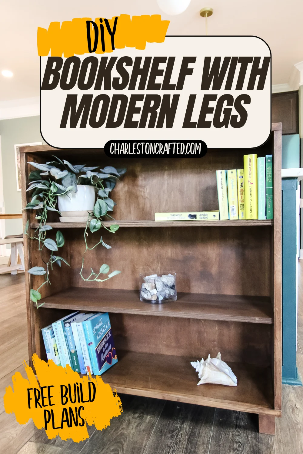 DIY bookshelf with modern legs - Charleston Crafted