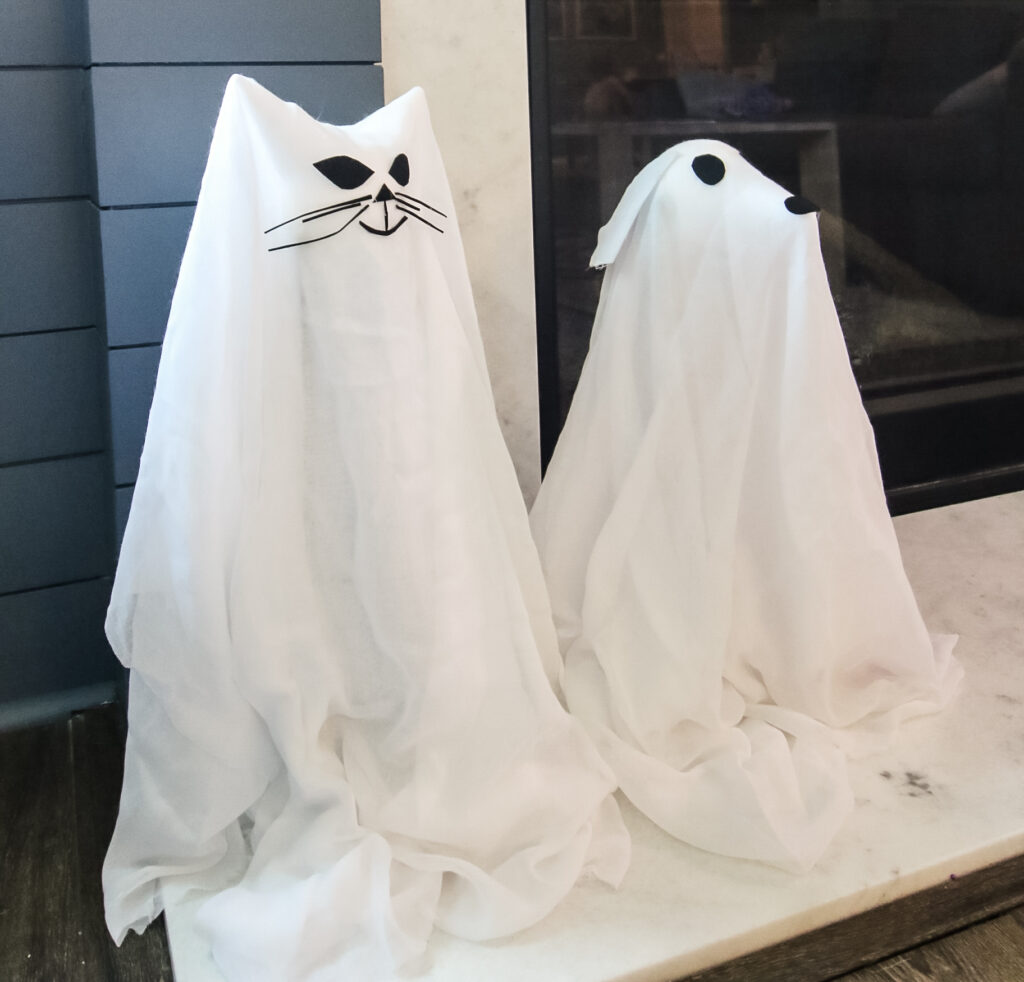 tomato cage dog and cat ghosts DIY