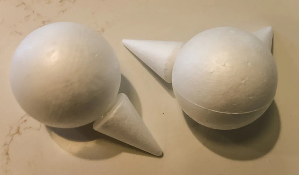 styrofoam balls and cones