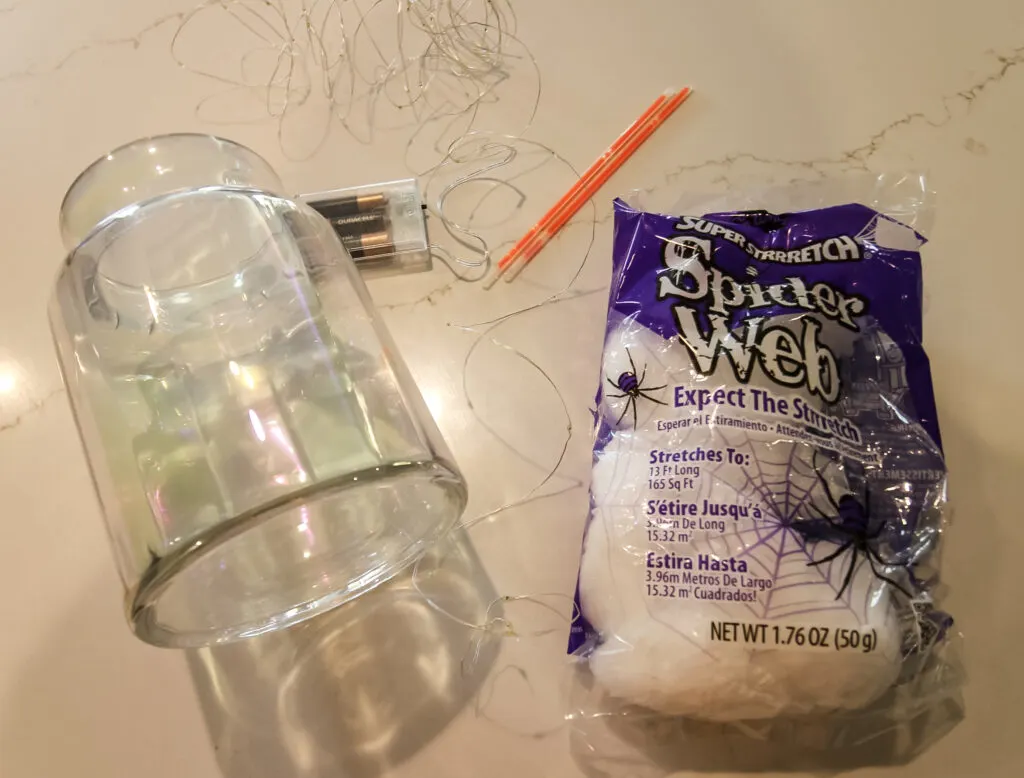 supplies needed to make spiderweb jar halloween decor