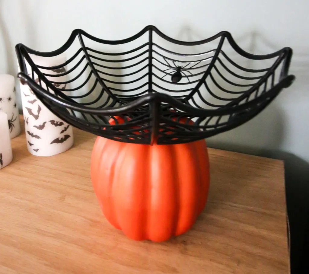 easy pumpkin spiderweb candy bowl halloween