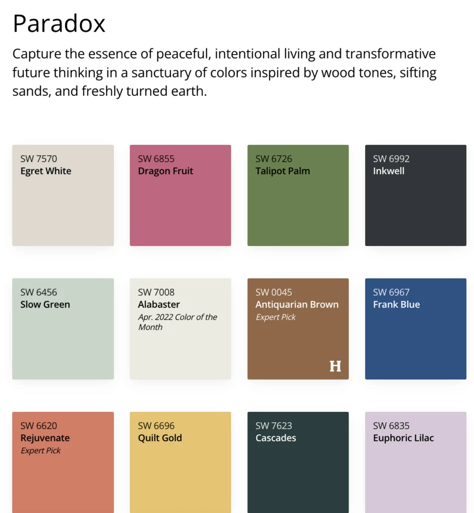 sherwin williams 2025 color trends collection - paradox