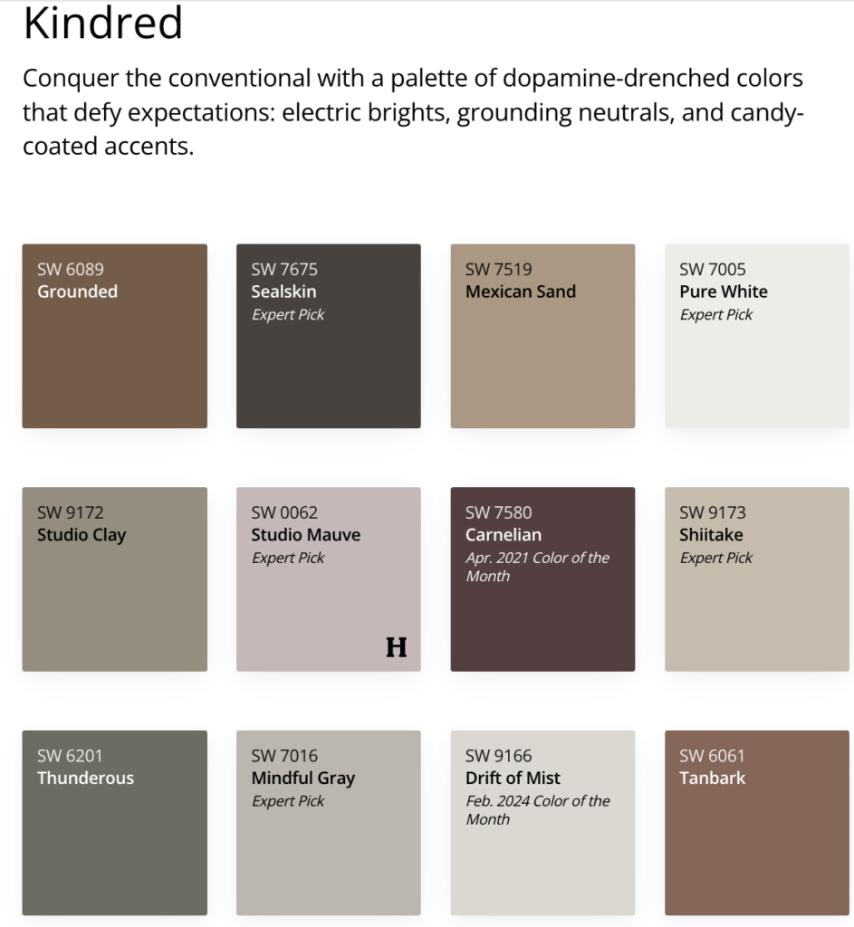 sherwin williams 2025 color trends collection - kindred