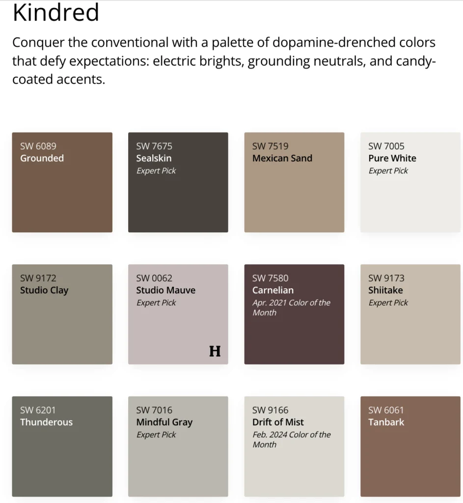 sherwin williams 2025 color trends collection - kindred