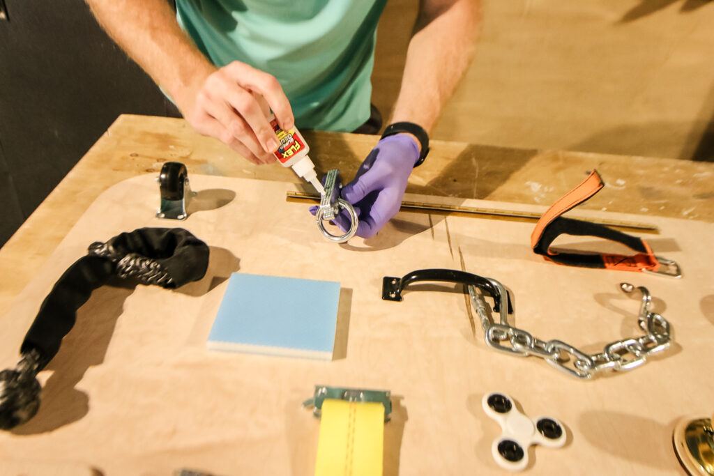 Gluing items to busy board