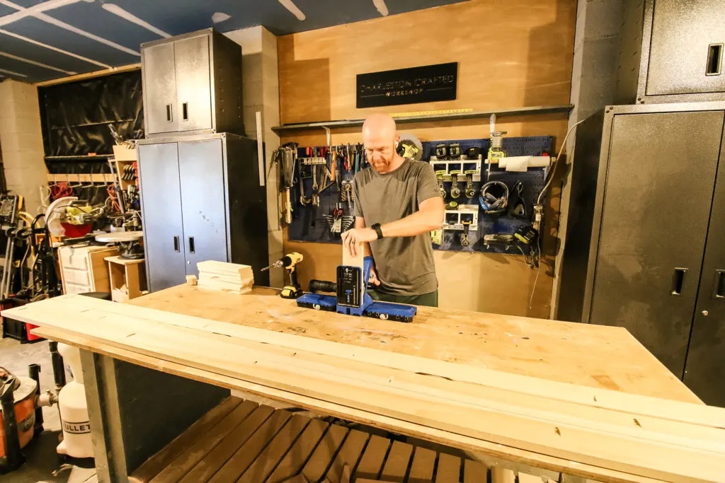 Drilling pocket holes in short board