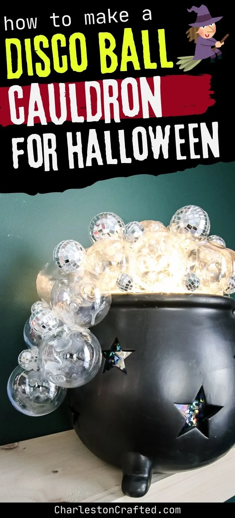 DIY Disco Ball Light Up Cauldron for Halloween