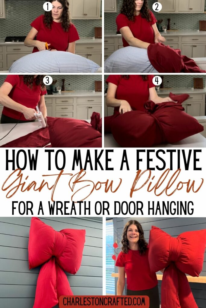 how to make a giant bow pillow DIY wall hanging for Christmas