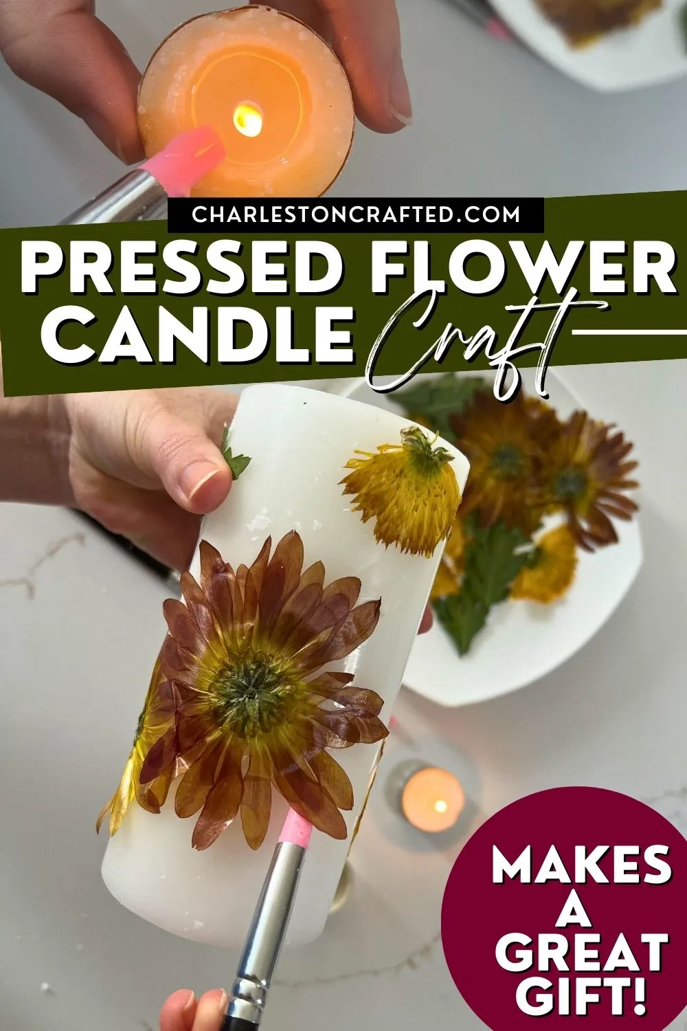 how to make pressed flower candles