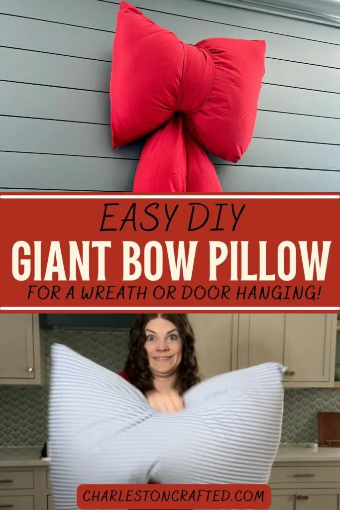 how to make a giant bow pillow DIY wall hanging for Christmas