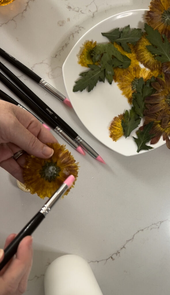 painting pressed flowers with wax