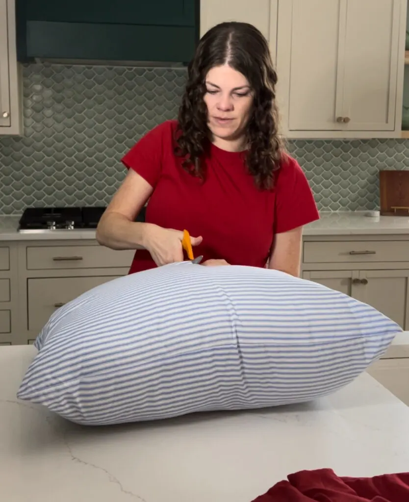 cutting pillow open