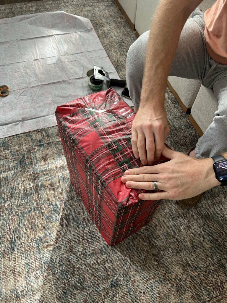 wrapping boxes in tablecloths