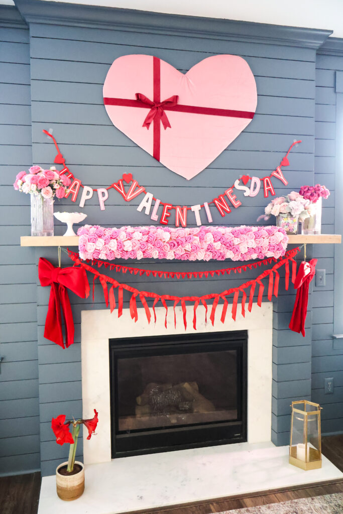 giant heart wall hanging on valentines day mantel