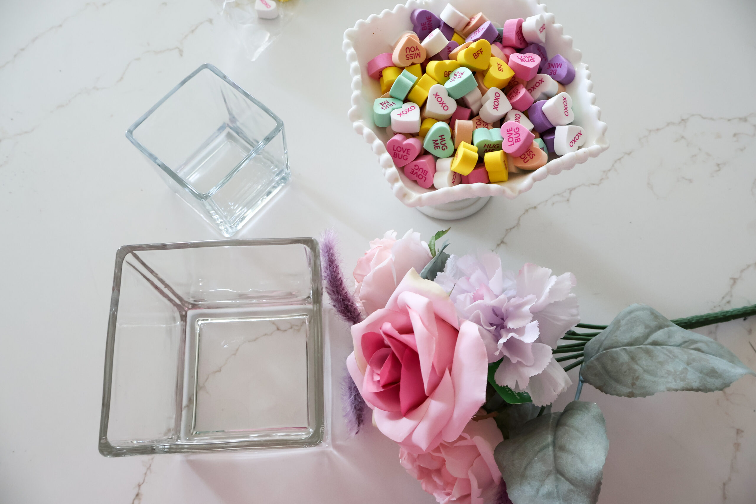 candy heart vase supplies