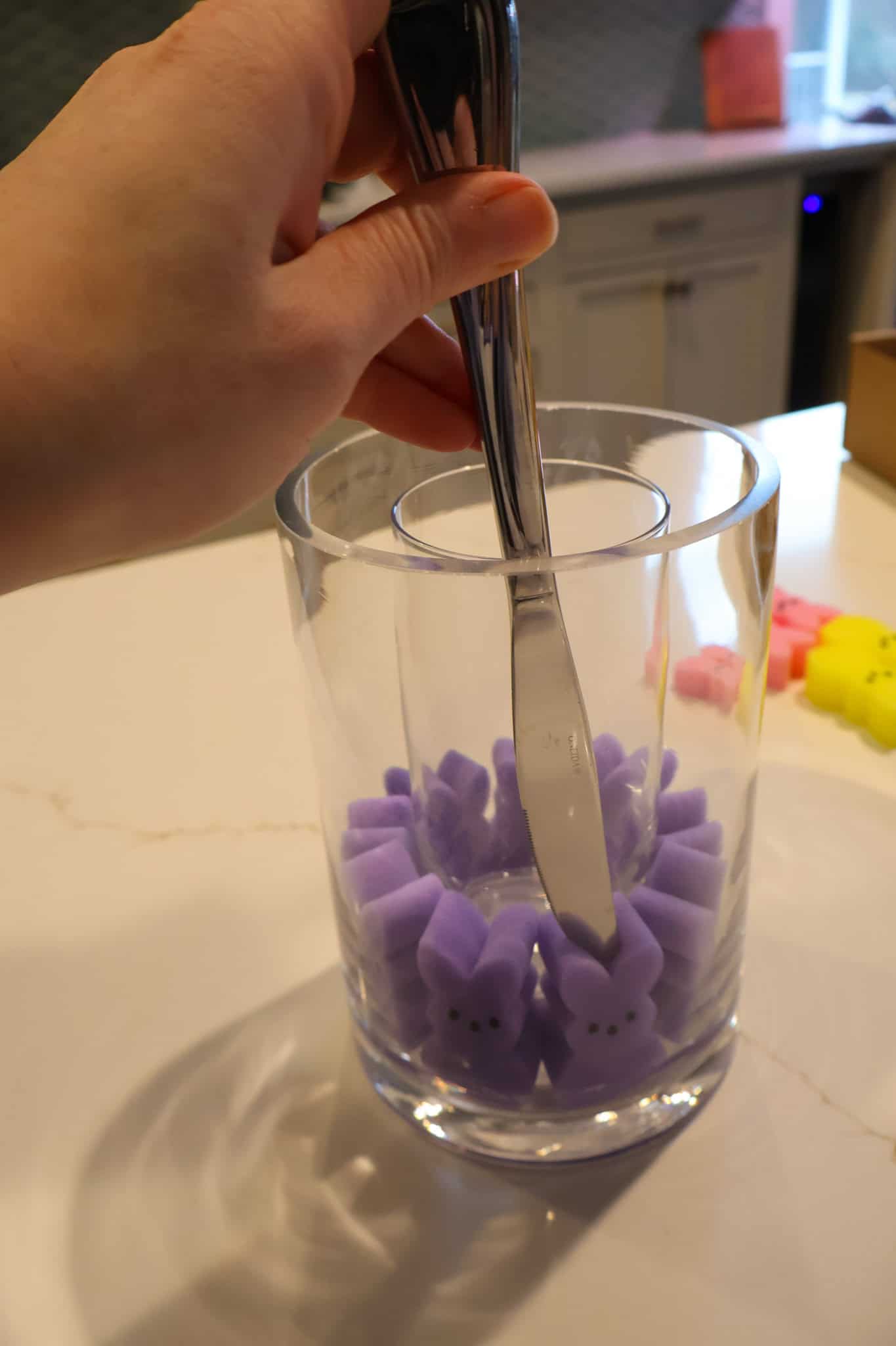 adding peeps to a vase