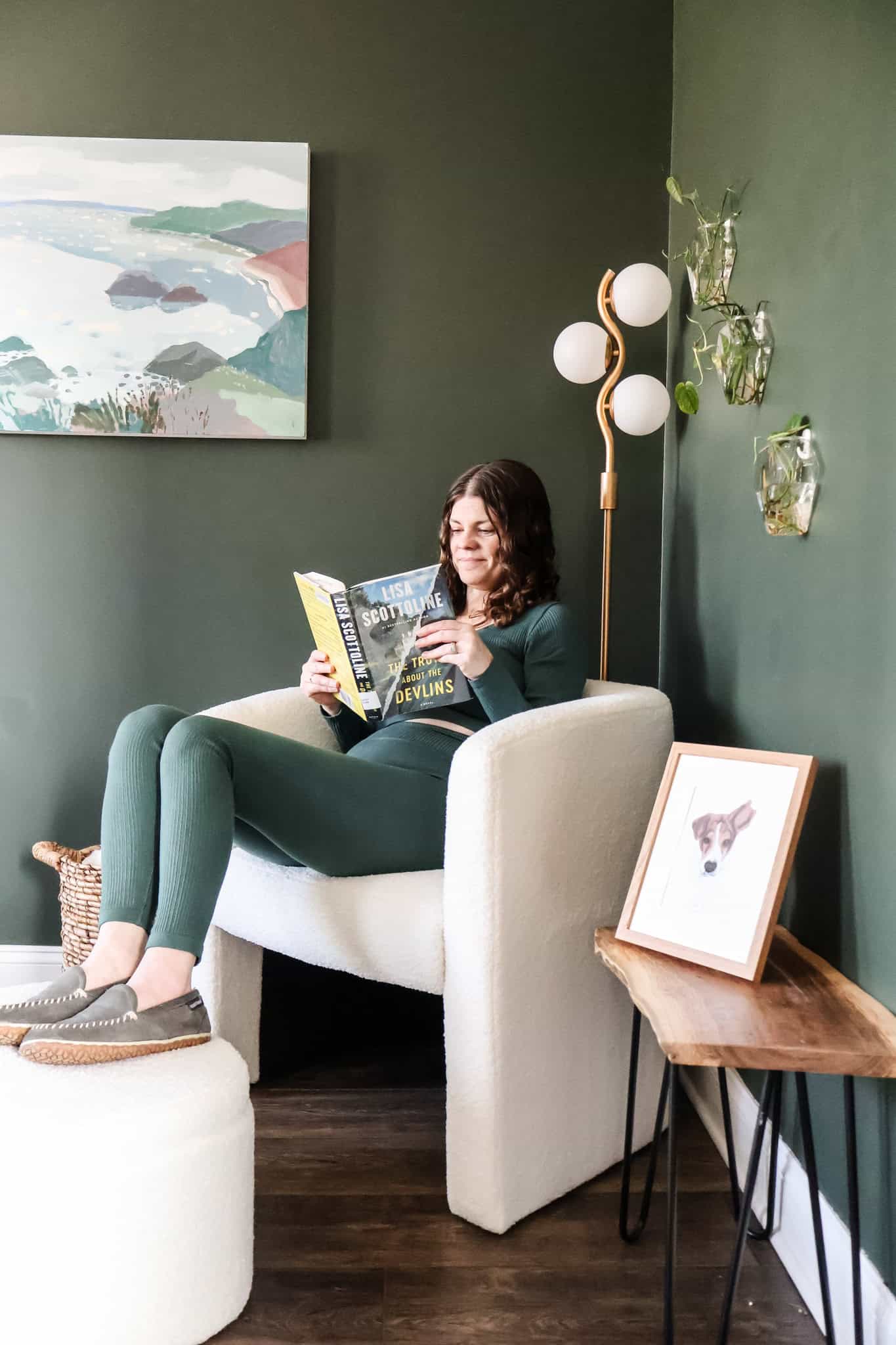 reading book in sitting area