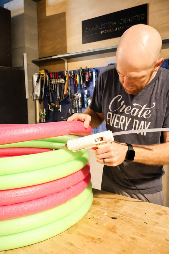 making an easter basket from pool noodles