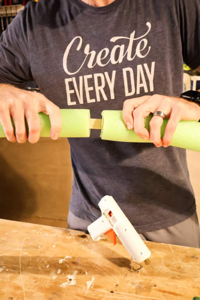 gluing together pool noodle rings