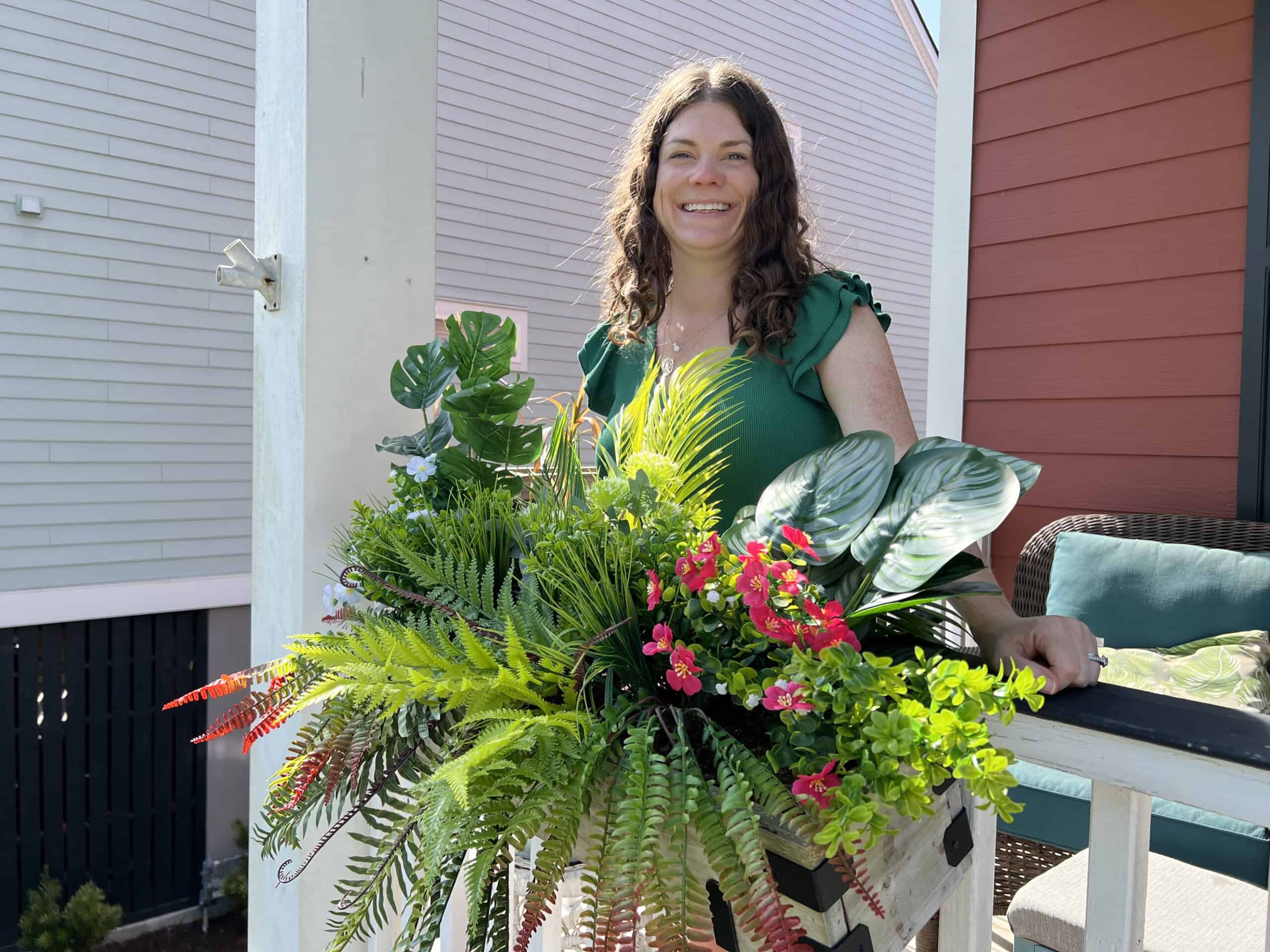 faux plant tropical windowbox planter